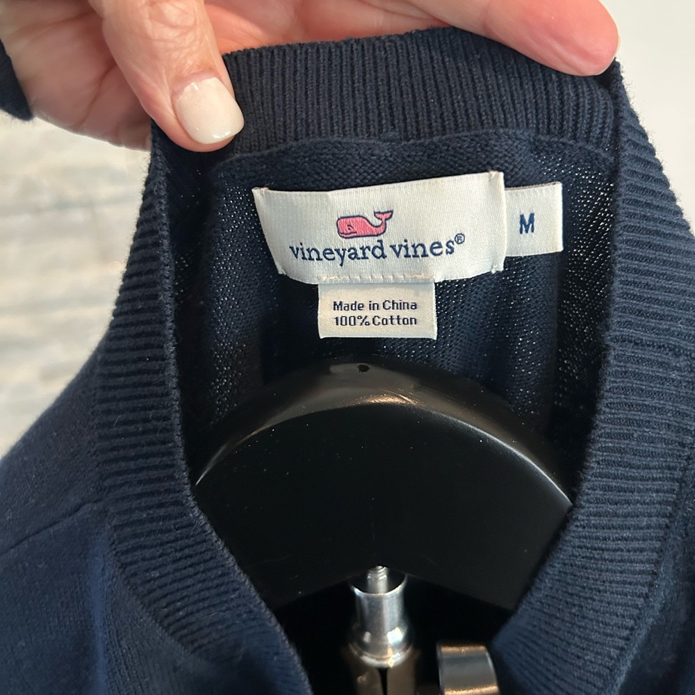Vineyard Vines Navy Anchor Knit Sweater | Nautical Striped Sleeves | Medium - Picture 4 of 5